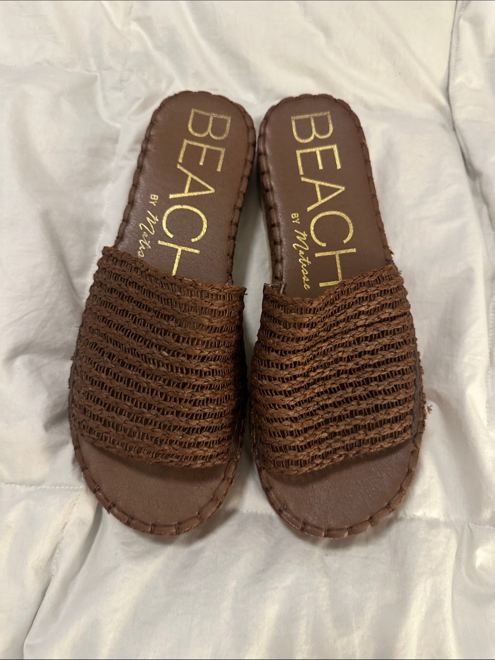 Women's Brown Woven Slide Sandals